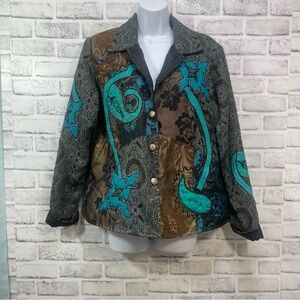 Indigo Moon Appliqué Multicolored Textured Jacket Medium
